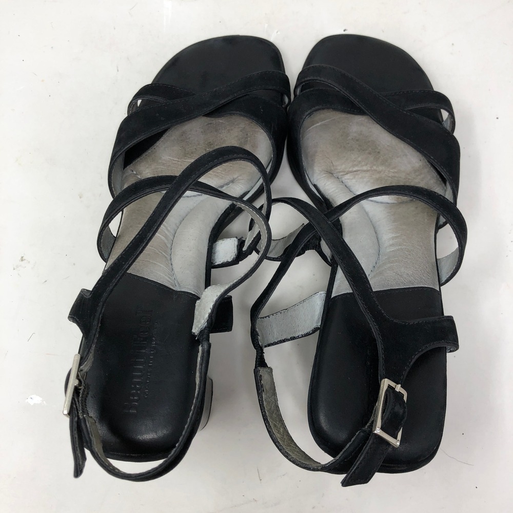 BeautiFeel Womens 40 Strappy Block Heel Sandals Black Suede Straps Buckle - Picture 10 of 11
